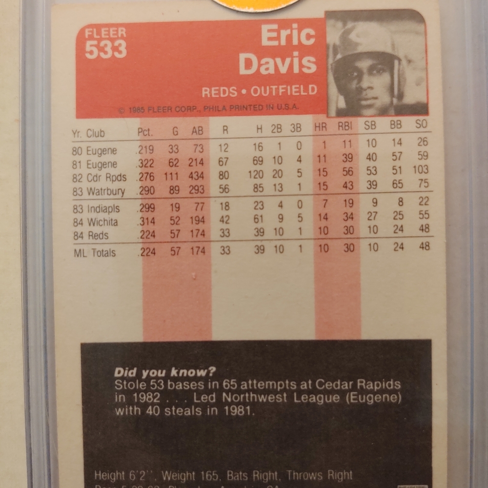 ERIC DAVIS ROOKIE Season Card - Picture 2 of 2